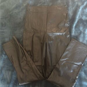 Faux Leather High-Waist Pants - Black